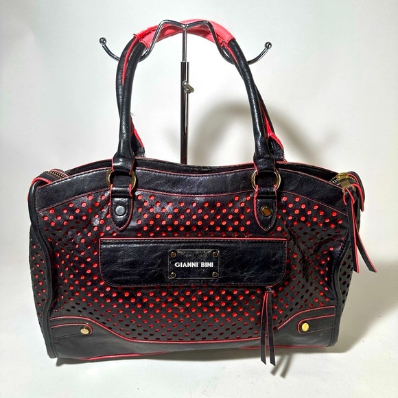 Gianni Bini Black and Red Satchel with Perforated Design - Picture 1 of 7
